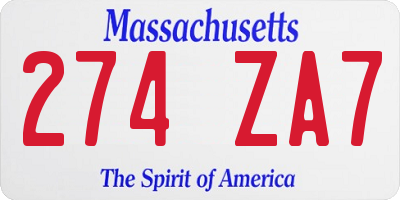 MA license plate 274ZA7
