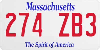 MA license plate 274ZB3