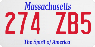 MA license plate 274ZB5