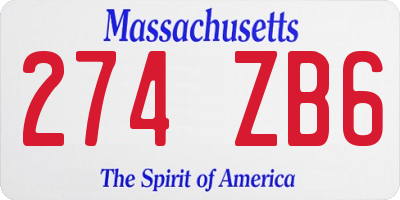 MA license plate 274ZB6