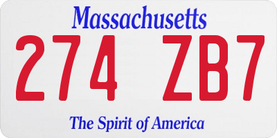 MA license plate 274ZB7