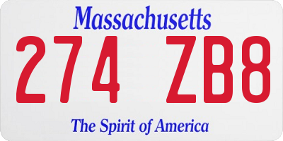 MA license plate 274ZB8