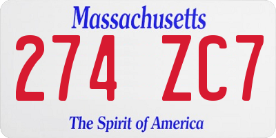 MA license plate 274ZC7