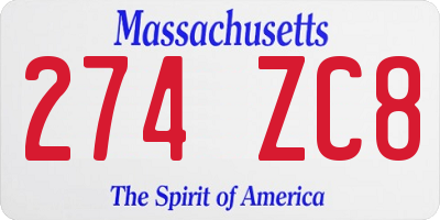 MA license plate 274ZC8