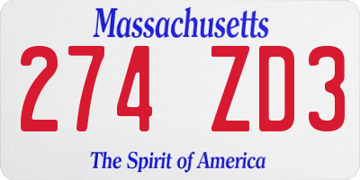 MA license plate 274ZD3