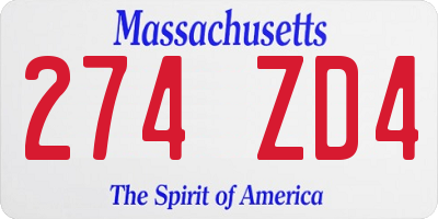 MA license plate 274ZD4