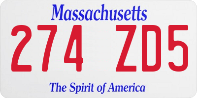 MA license plate 274ZD5