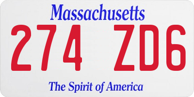 MA license plate 274ZD6