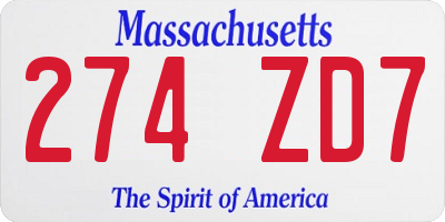 MA license plate 274ZD7