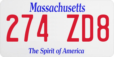 MA license plate 274ZD8