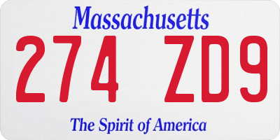 MA license plate 274ZD9