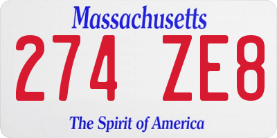 MA license plate 274ZE8