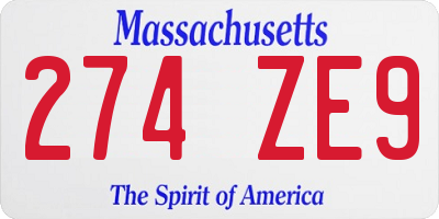 MA license plate 274ZE9