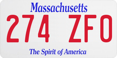 MA license plate 274ZF0