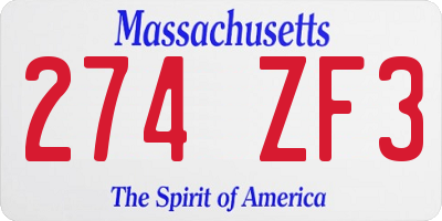 MA license plate 274ZF3