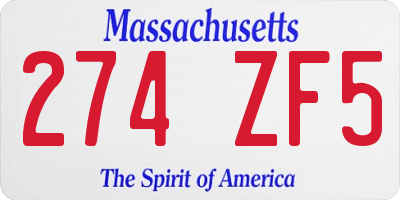 MA license plate 274ZF5