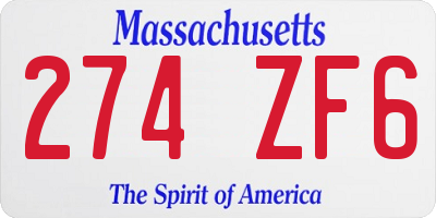 MA license plate 274ZF6