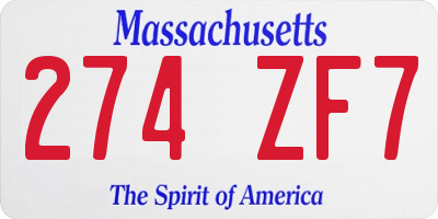 MA license plate 274ZF7