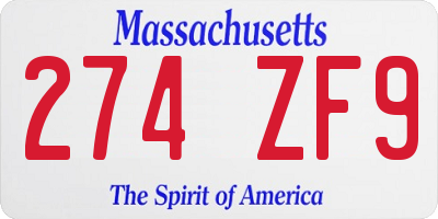 MA license plate 274ZF9