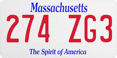 MA license plate 274ZG3