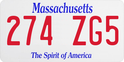 MA license plate 274ZG5