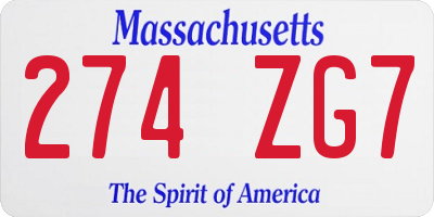 MA license plate 274ZG7