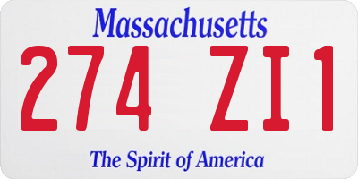 MA license plate 274ZI1