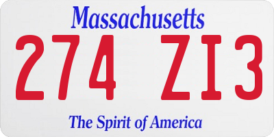 MA license plate 274ZI3