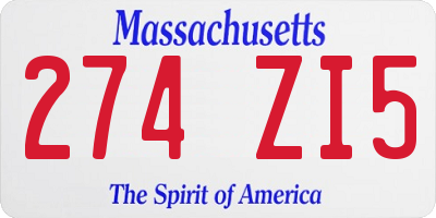 MA license plate 274ZI5
