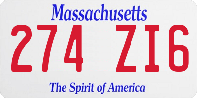 MA license plate 274ZI6