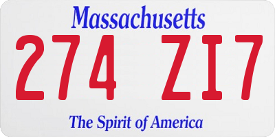 MA license plate 274ZI7