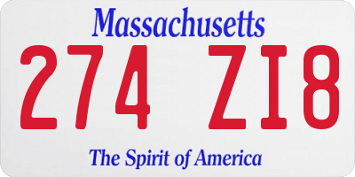 MA license plate 274ZI8