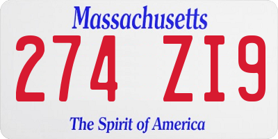 MA license plate 274ZI9