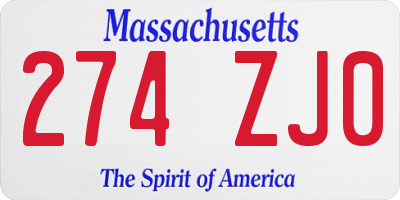 MA license plate 274ZJ0