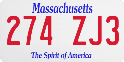 MA license plate 274ZJ3