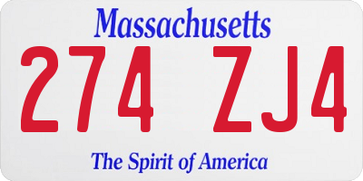 MA license plate 274ZJ4