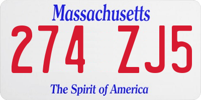 MA license plate 274ZJ5