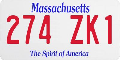 MA license plate 274ZK1