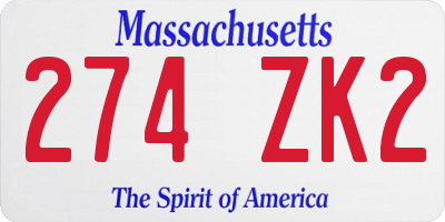 MA license plate 274ZK2