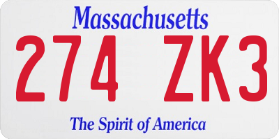 MA license plate 274ZK3
