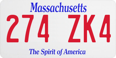 MA license plate 274ZK4