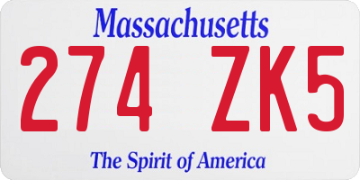 MA license plate 274ZK5
