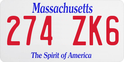 MA license plate 274ZK6