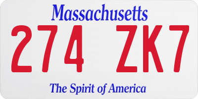 MA license plate 274ZK7