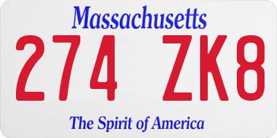 MA license plate 274ZK8