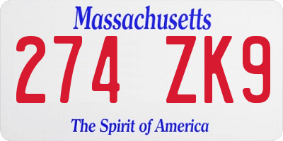 MA license plate 274ZK9