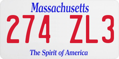 MA license plate 274ZL3