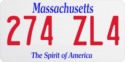 MA license plate 274ZL4