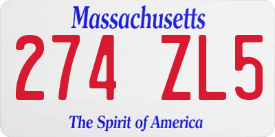 MA license plate 274ZL5