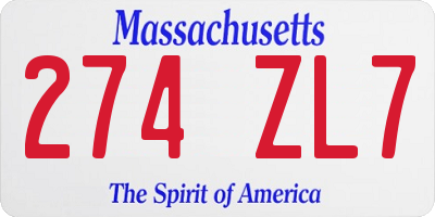 MA license plate 274ZL7